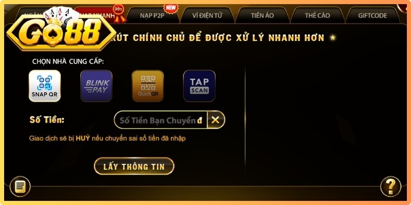 Quy trình thực hiện nạp tiền Go88 đơn giản dễ dàng